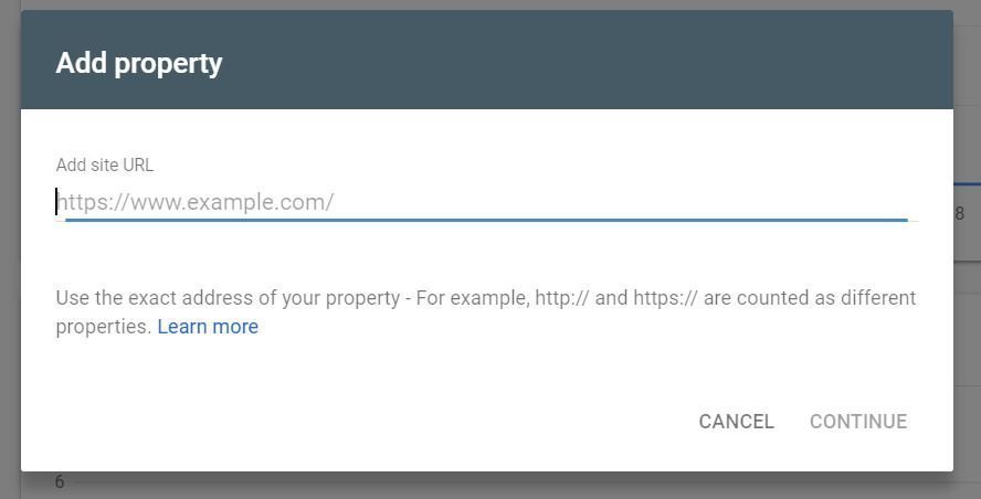 google search console add property url